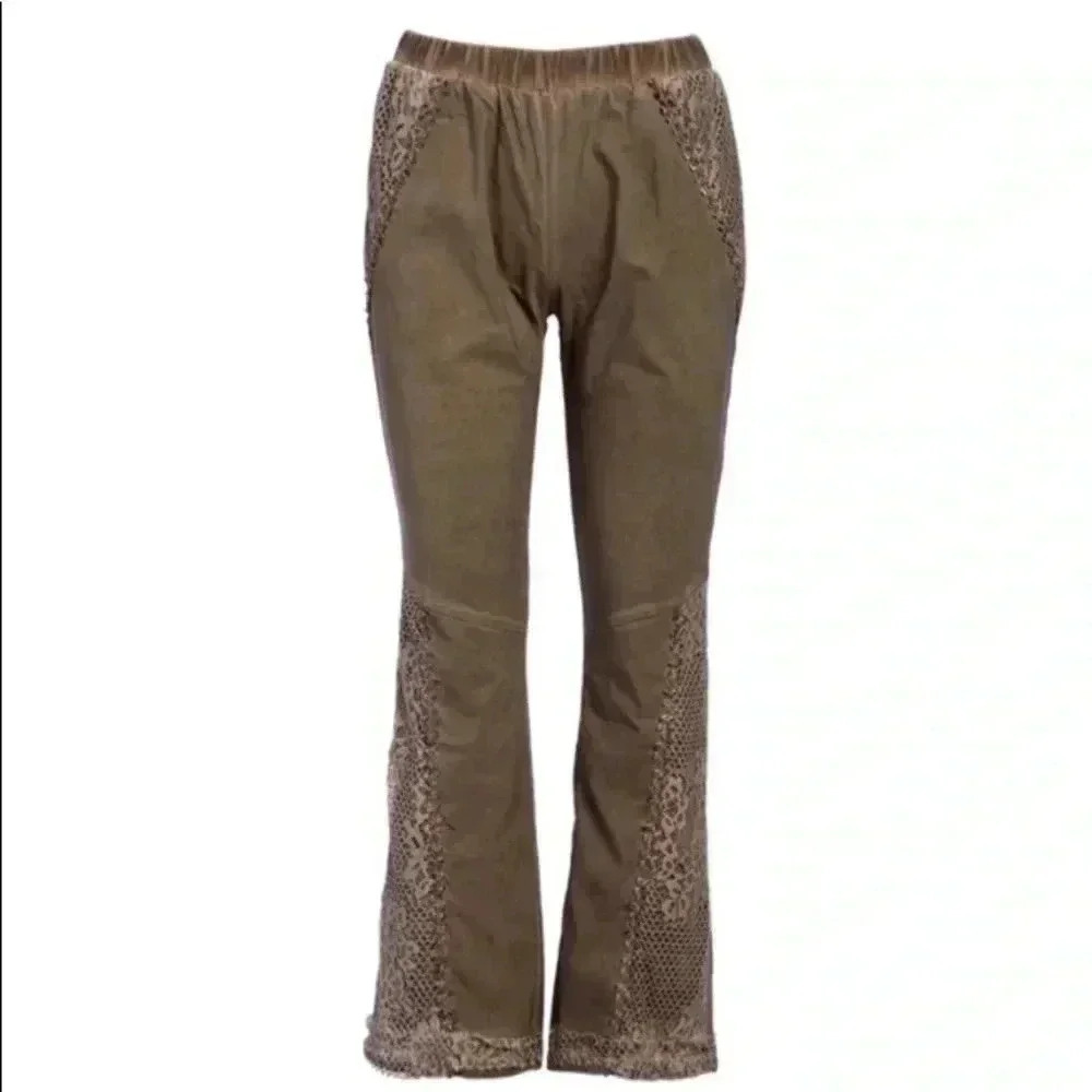 🆕Pretty Angel Ecru Lace-Accent Wide-Leg Linen Blend Pants S🆕